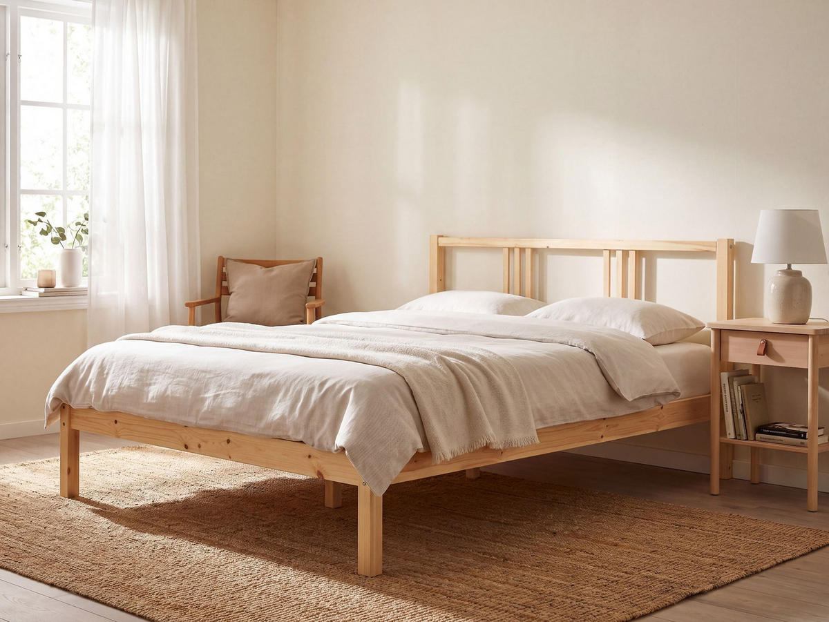 BETT mit Lattenrost 140x200 cm Heller Holzfarbton Vannes - Hellbraun, Holz (140/200cm) - Beliani