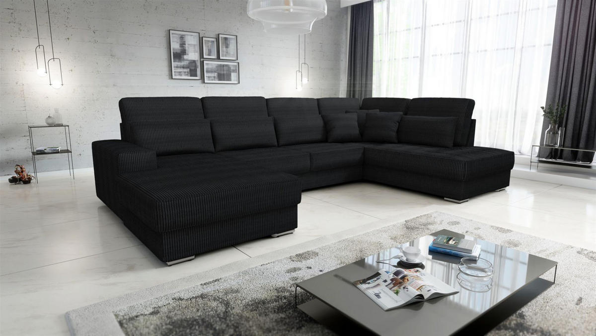 WOHNLANDSCHAFT Nevio In Scala - Schwarz, Holzwerkstoff/Textil (401/88/226cm) - Fun Möbel