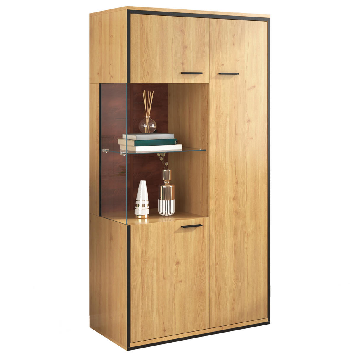 VITRINE 40/77,5/150 cm naturfarben aus MDF mit Glastür und LED - Naturfarben, Holzwerkstoff (77.5/150/40cm) - OKWISH