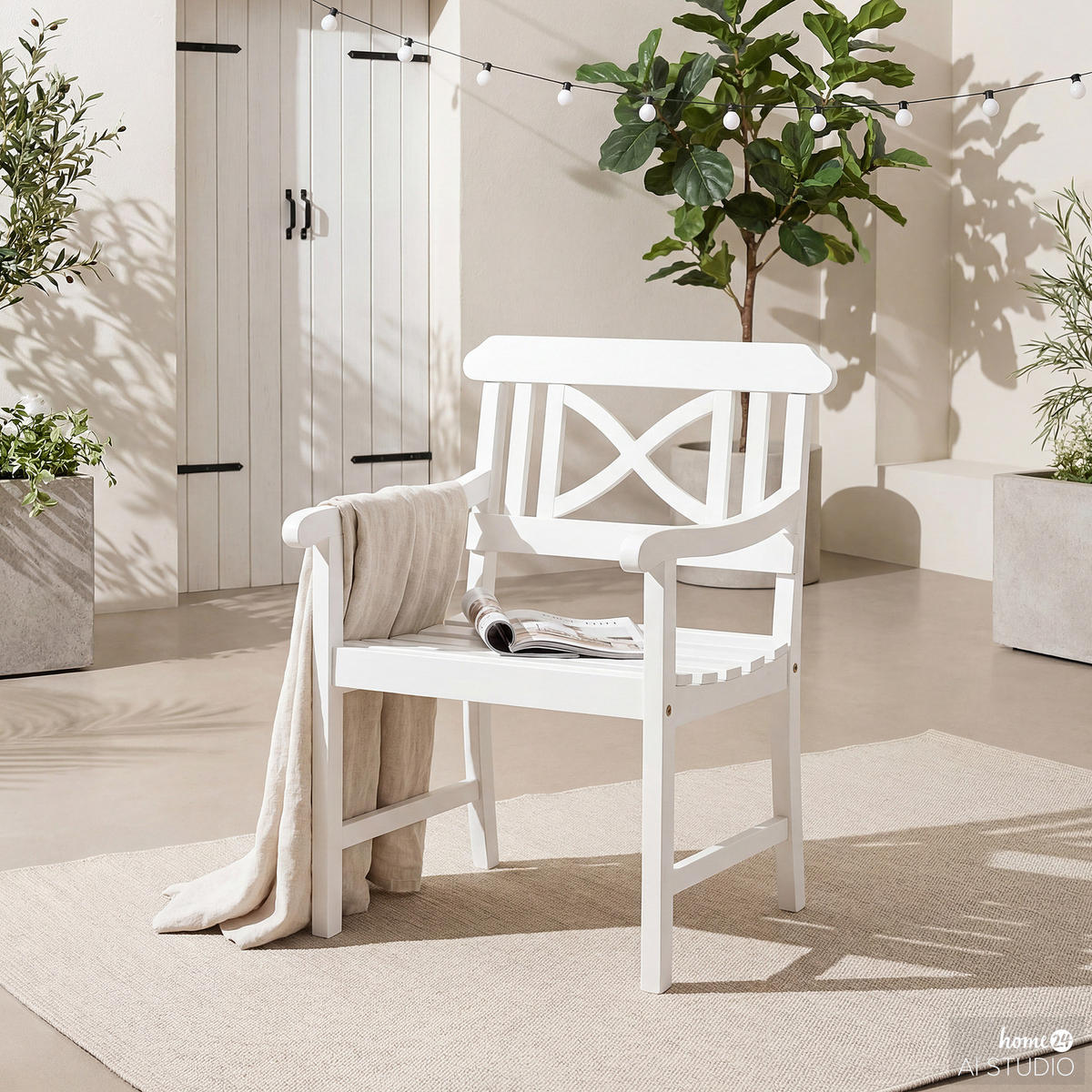 GARTENSTUHL - Akazie massiv - Weiß, Holz (65/88/60cm) - home24