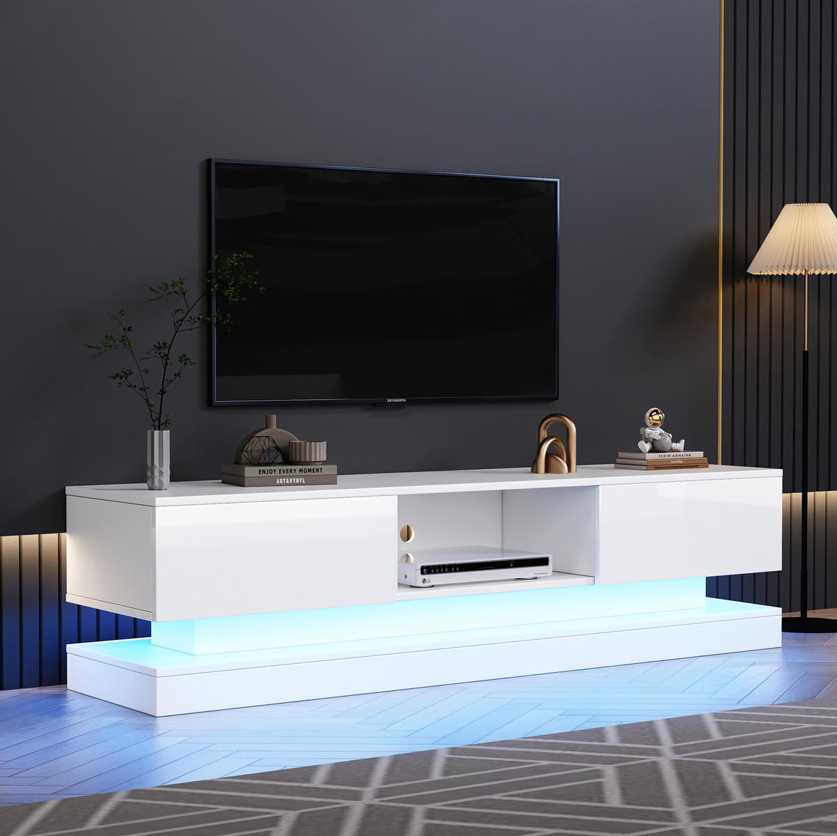 TV-ELEMENT mit LED 160 x 35 x 40,5 cm Hochglanz Weiß - Weiß, Holzwerkstoff (35/40.5/160cm) - Beauniv