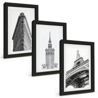 BILDER SET 3er Set - 20x30 cm Schwarzer Rahmen - Architektonische Schwarz-Weiß-Gebäude - Schwarz, Kunststoff (20/30cm) - TULUP