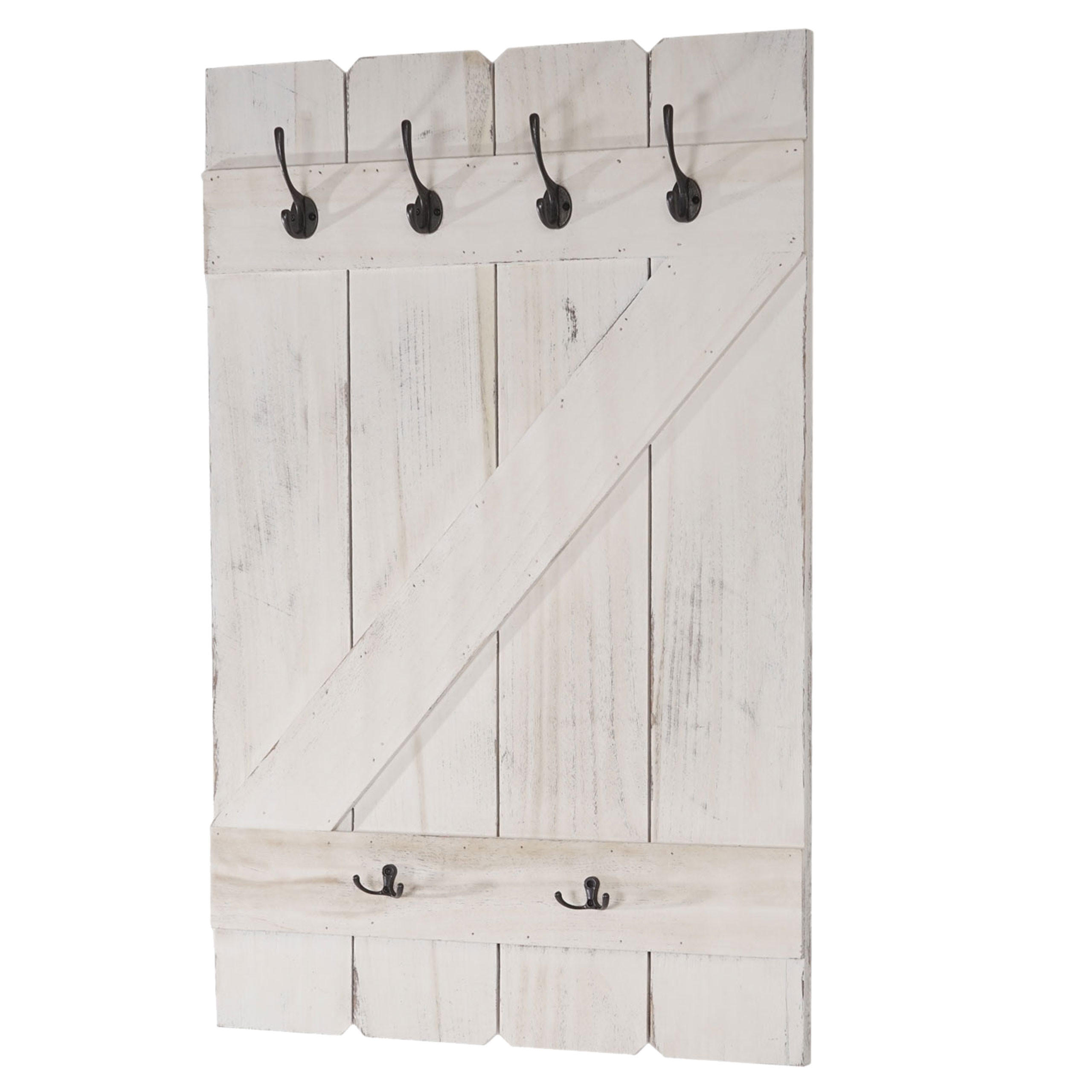 WANDGARDEROBE 91x60x10cm 6 Haken Weiß shabby - Weiß, Holz (60/91/10cm) - BERLINLODGE
