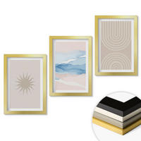 WANDBILDER 3er Set - 20x30 cm Goldrahmen - Sonnenwellen abstrakte Linien Pastell - Goldfarben, Kunststoff (20/30cm) - ArtPrintCave