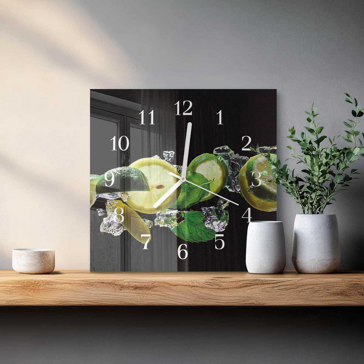 WANDUHR 30x30 cm - Zitrone und Limette - Grün, Glas (30/30/0.4cm) - TULUP