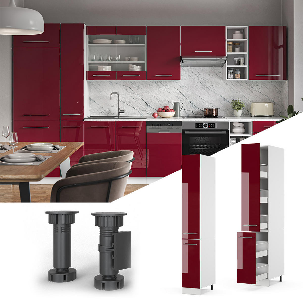 APOTHEKERSCHRANK Fame-Line Bordeaux Hochglanz 30 cm - Bordeaux/Weiß, Holzwerkstoff (30/206.8/58cm) - Vicco