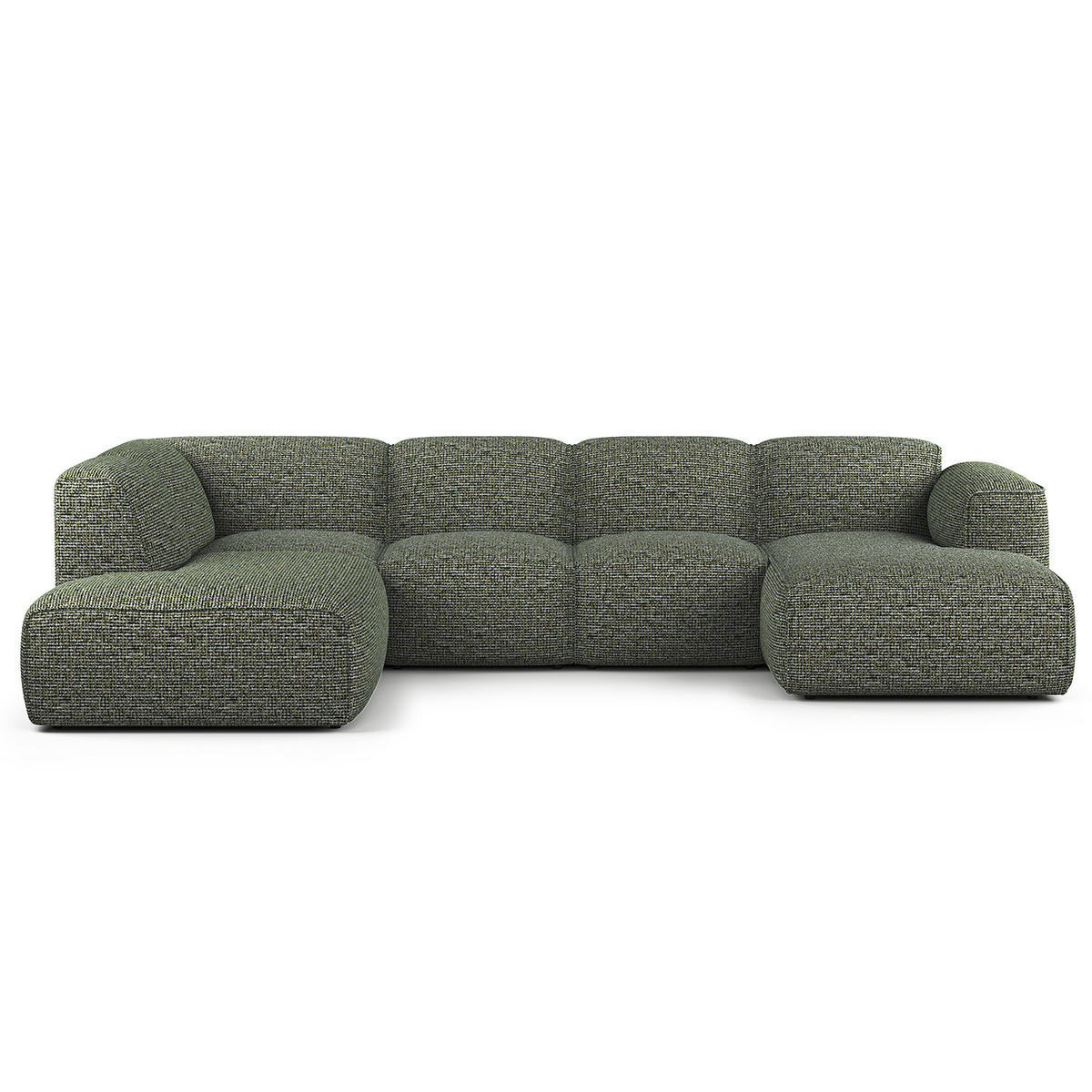 WOHNLANDSCHAFT mit Longchair - Schwarz/Grün, Kunststoff/Textil (325/71/235cm) - home24