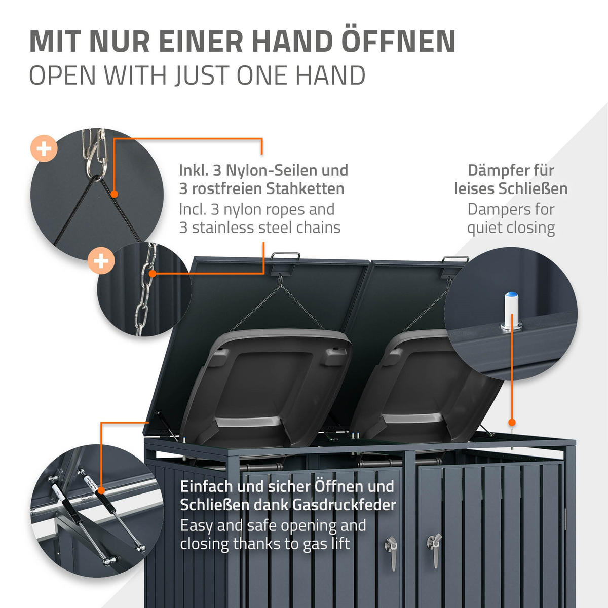 MÜLLTONNENBOX 3er Anthrazit - Anthrazit, Metall (80/116.3/200cm) - ML-DESIGN