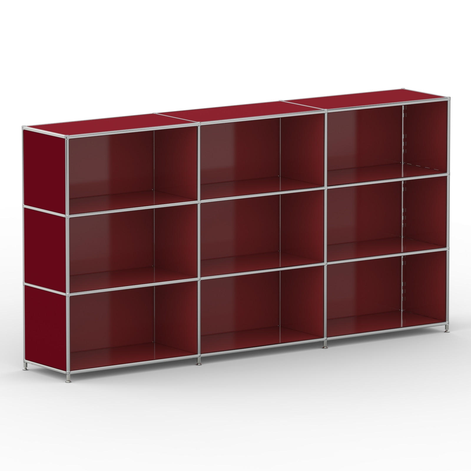 AKTENSCHRANK Büro, 9 offene Fächer, Breite 227 cm, Rubinrot - Chromfarben/Rot, Metall (40/118/227.2cm) - Versee