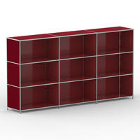 AKTENSCHRANK Büro, 9 offene Fächer, Breite 227 cm, Rubinrot - Chromfarben/Rot, Metall (40/118/227.2cm) - Versee