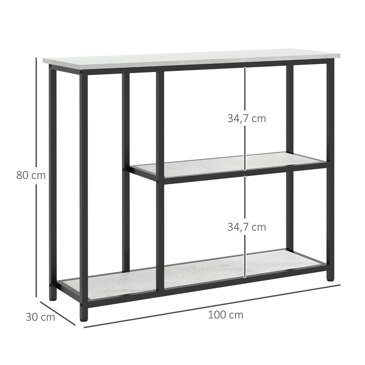 KONSOLENTISCH 2 Regale, 100L x 30B x 80H cm - Weiß, Holzwerkstoff/Metall (100/30/80cm) - HOMCOM