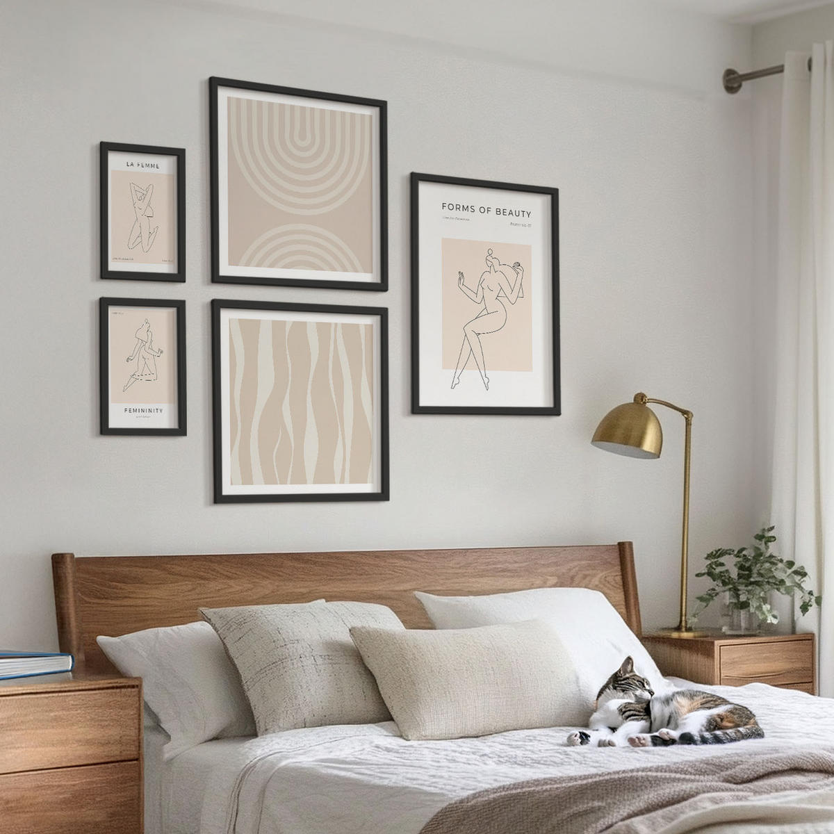 WANDBILDER 5er-Set - 50x50 cm & 20x30 cm & 40x60 cm Schwarzer Rahmen - Eine Sammlung minimalistischer Formen - Schwarz, Kunststoff (40/60cm) - ArtPrintCave