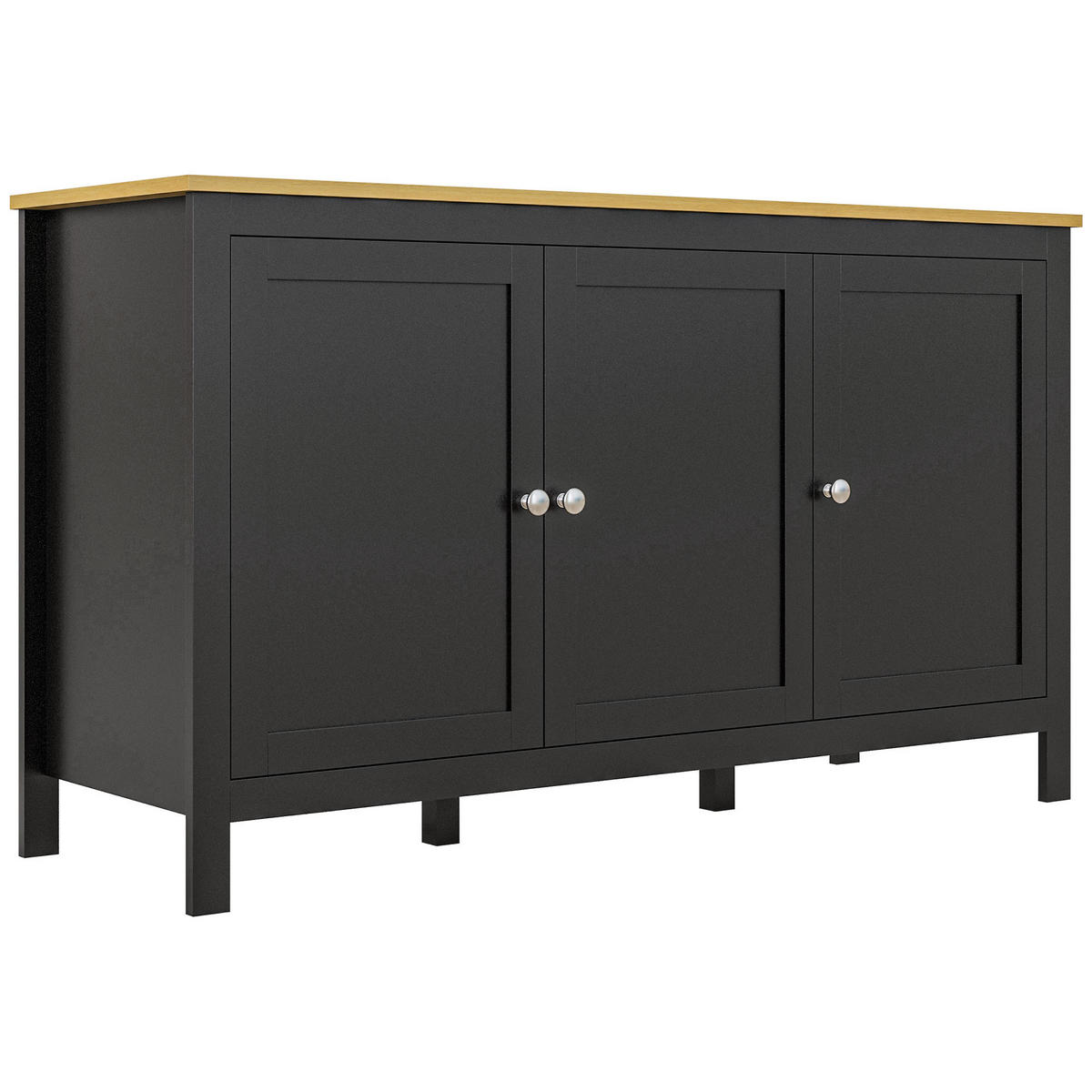 SIDEBOARD Schwarz und Holzoptik, 3 Türen, 120/40/70 cm - Schwarz, Holz (120/70/40cm) - PANGIVO