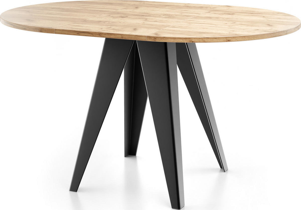ESSTISCH Glory runder ausziehbarer, Craft Eiche 100-140/100/76 cm - Eiche Wotan/Schwarz, Holzwerkstoff/Metall (100/100/76cm) - WFL GROUP