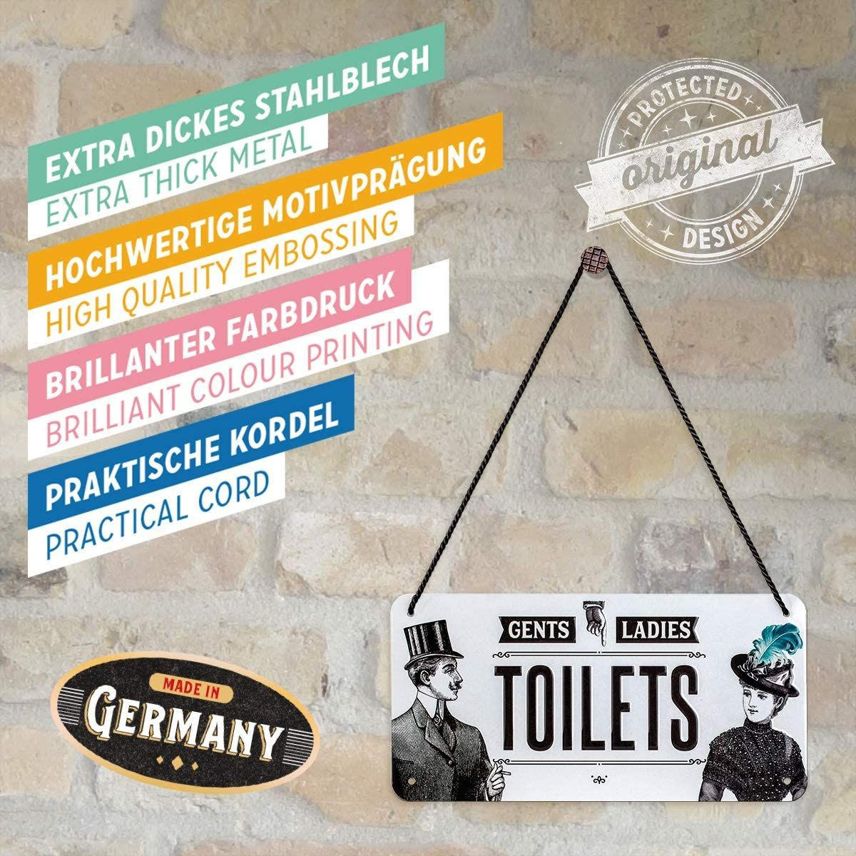 HÄNGESCHILD 10/20 cm Achtung Toilets - Multicolor, Metall (20/10/0.2cm) - Nostalgic-Art
