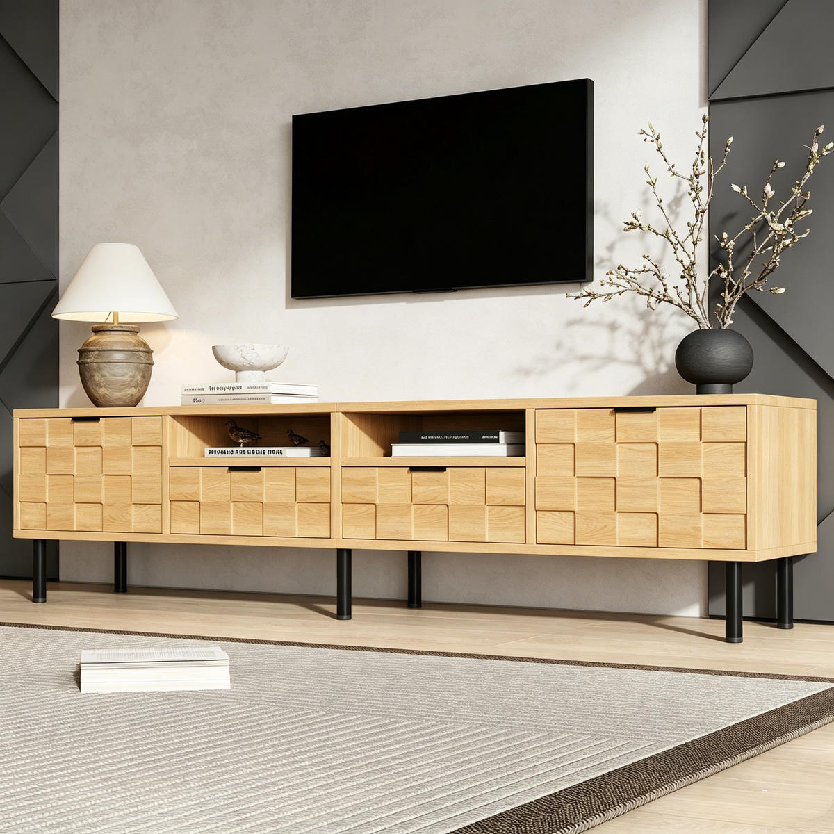 TV-SCHRANK 200x35x44.5cm Naturholz mit 2 Schubladen - Naturfarben, Holzwerkstoff (200/44.5/35cm) - FLIEKS