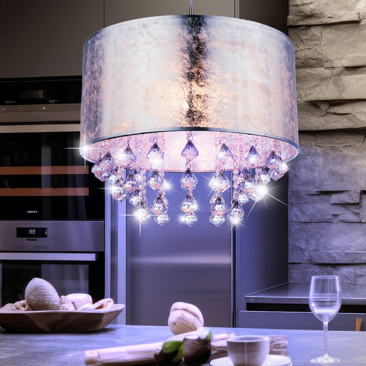 LED HÄNGELAMPE AMY Textil Silber - Silberfarben, Metall (40/40/140cm) - Globo Lighting