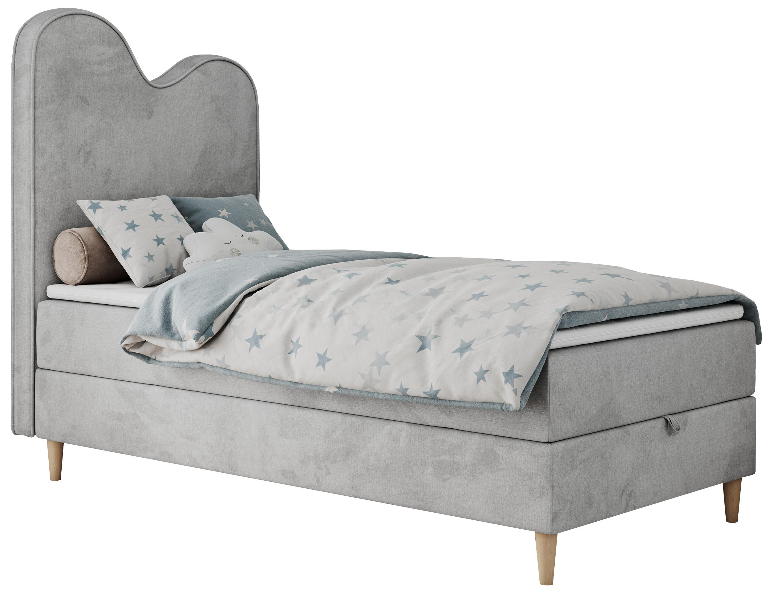 BOXBETT FLOW 90/180 Hellgrau Velvet hydrophob - H3 - Hellgrau, Holz/Textil (90/180cm) - MKS