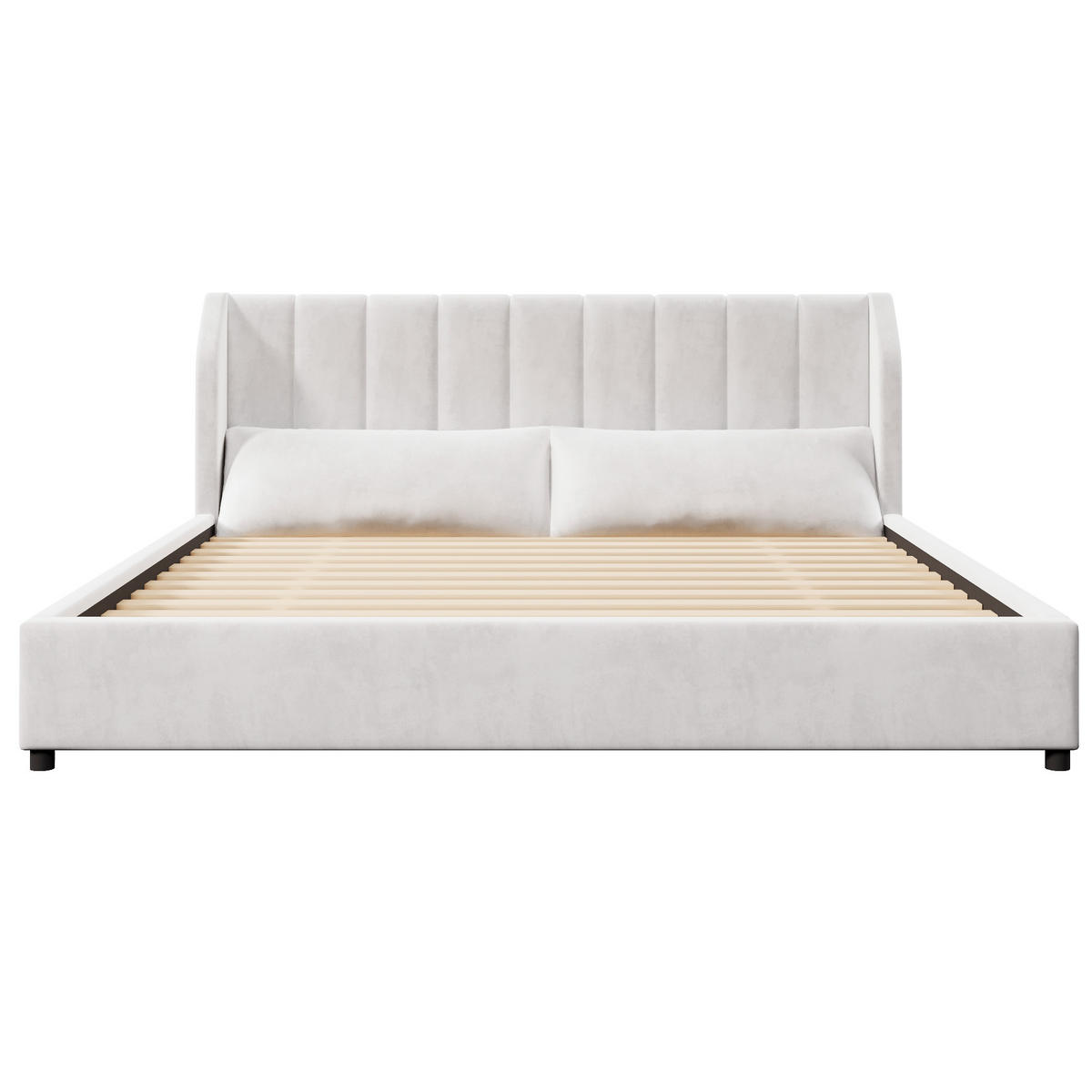 ČALÚNENÁ POSTEĽ 180 × 200 cm v béžovej farbe so zamatovým poťahom a roštom - čierna/béžová, kov/kompozitné drevo (180/200cm) - CHICFURN
