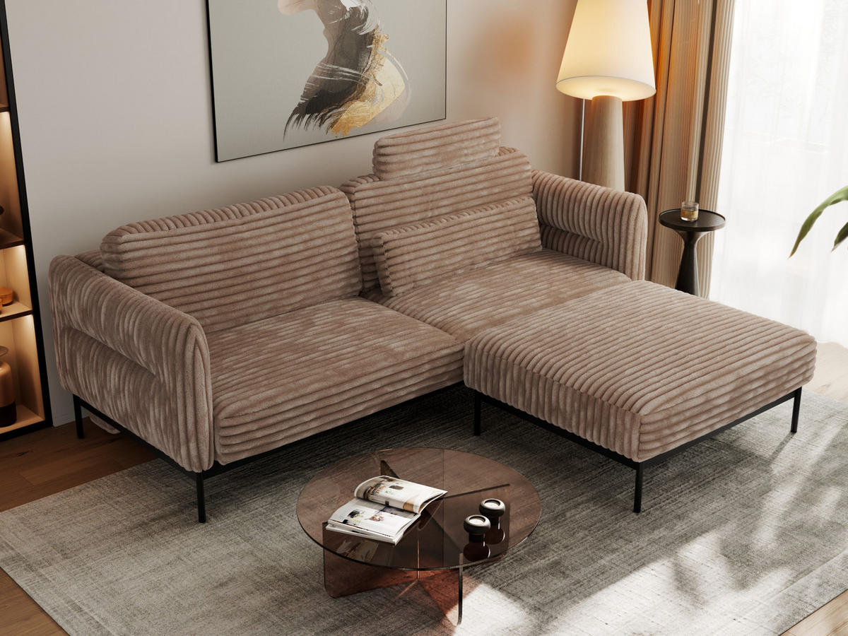 SCHLAFSOFA SALENTO Braun Cord - Schwarz/Braun, Textil/Metall (221/82/193cm) - MKS