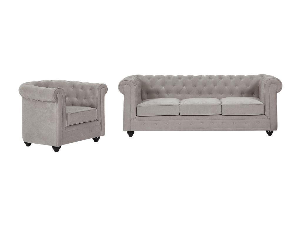 SOFA 3-Sitzer & Sessel - Stoff - Grau - CHESTERFIELD - Grau, Textil (88/72/205cm) - Vente-Unique