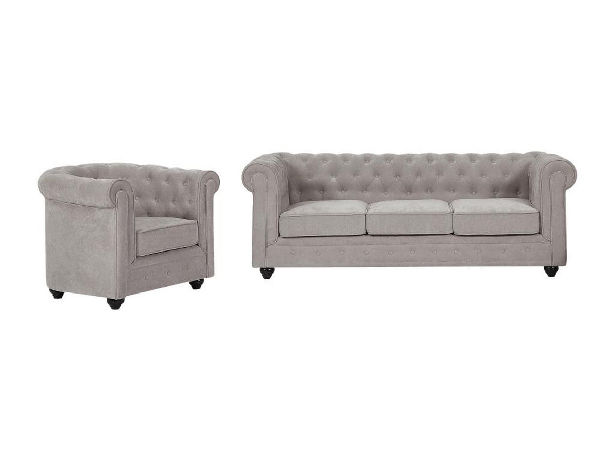 SOFA 3-Sitzer & Sessel - Stoff - Grau - CHESTERFIELD - Grau, Textil (88/72/205cm) - Vente-Unique