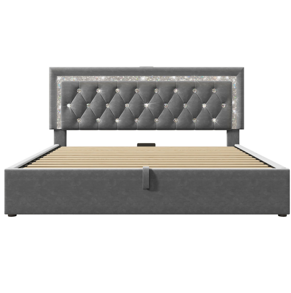 ČALÚNENÁ posteľ, 140/200 cm zamat sivá, s LED, USB-C a úložným priestorom - sivá, textil (140/200cm) - BEAOK