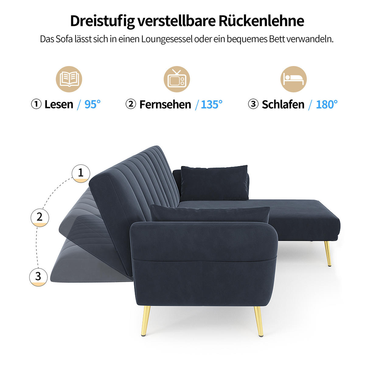 ECKSOFA L-Form Klappbett mit Zusatzecke Schlaffunktion Modern Schwarz - Schwarz, Holz (110.49/70.99cm) - FLIEKS