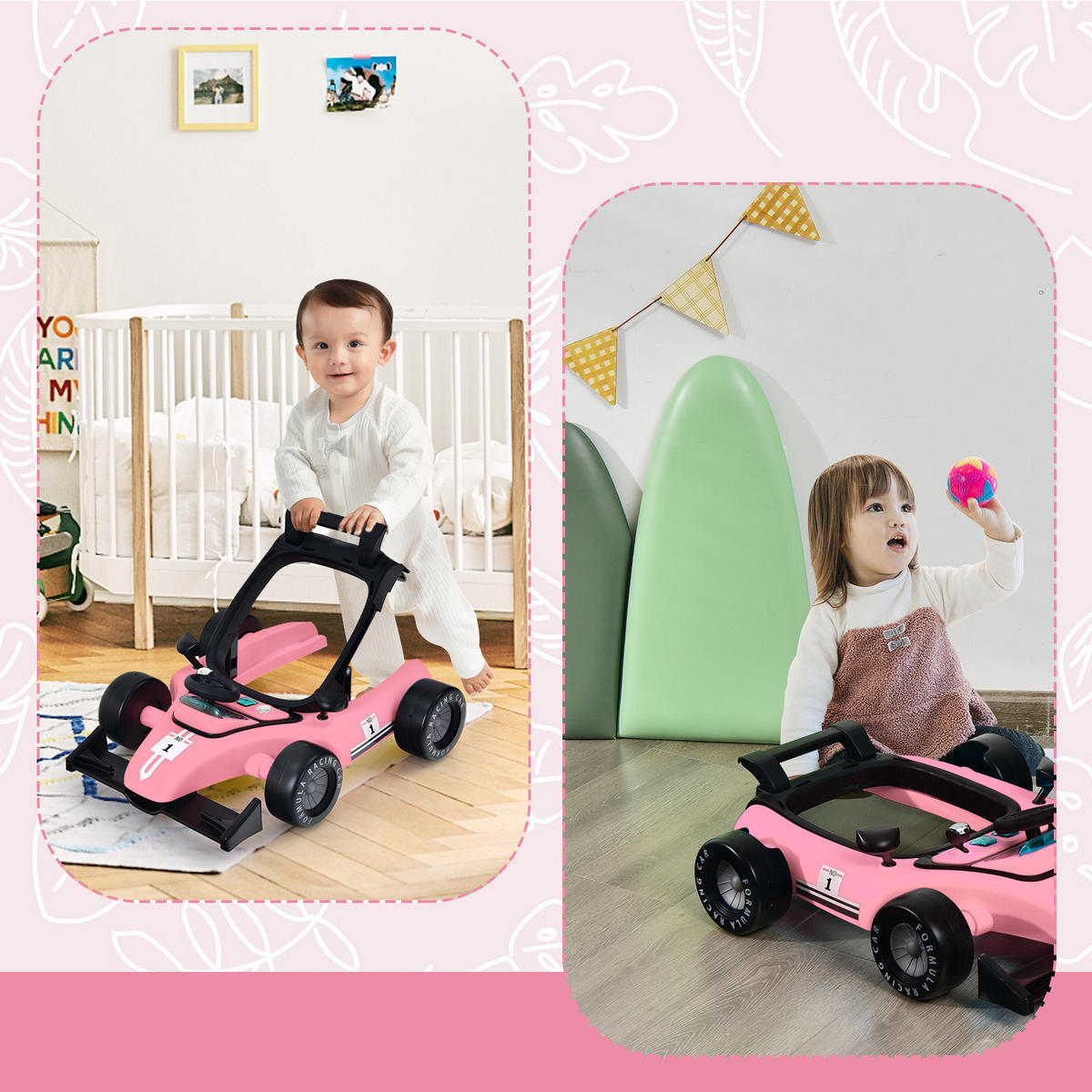 LAUFLERNWAGEN Pink - Pink, Kunststoff (64/56/73cm) - COSTWAY