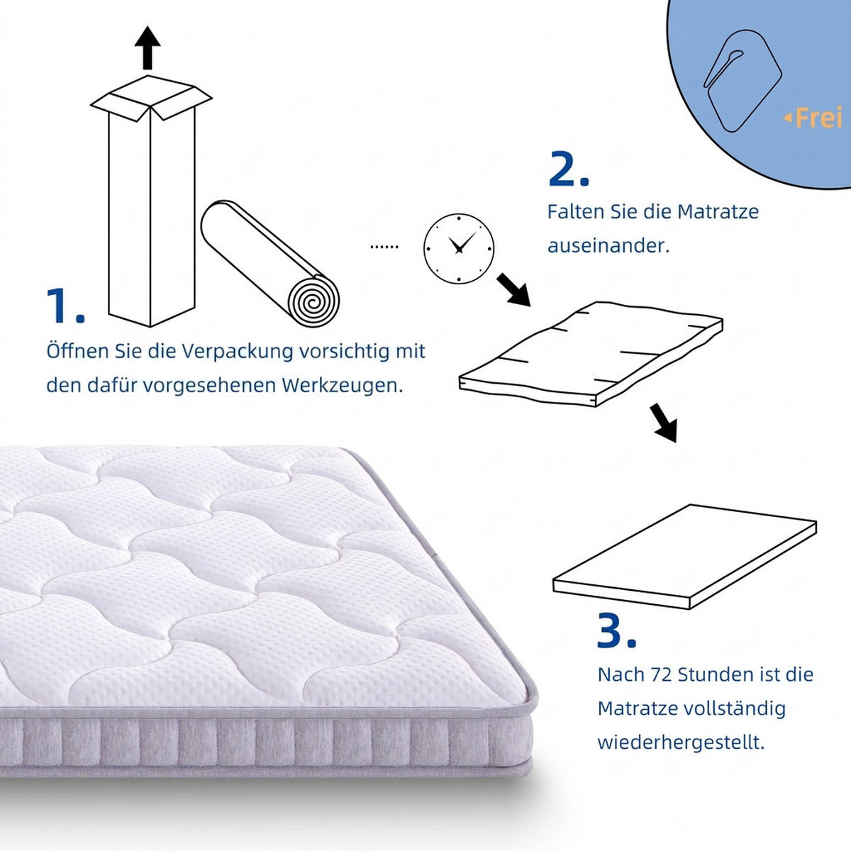 TASCHENFEDERKERNMATRATZE 90/200 cm Weiß, Härte H3 - Weiß, Textil (90/200cm) - Oxeza
