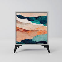 SIDEBOARD ABSTRACT LANDSCAPE, Grau, 57,5x42x70,5 cm, Schwarze Metall-Sternfüße - Multicolor/Schwarz, Holzwerkstoff/Metall (57.5/70.5/42cm) - SpaceRebels