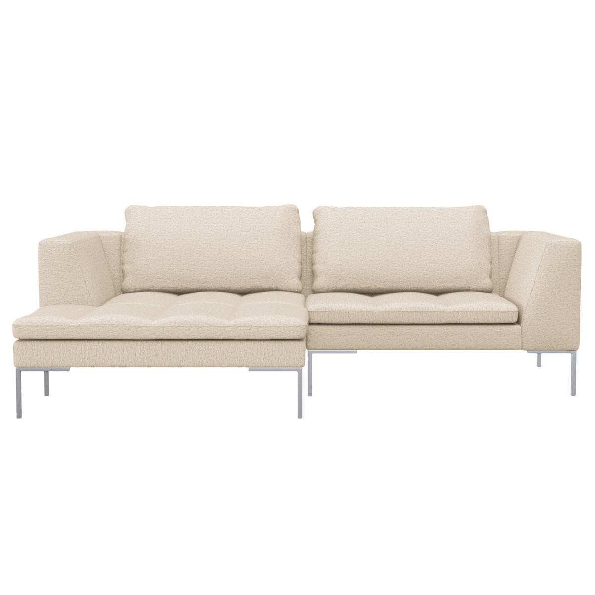 ECKSOFA mit breitem Ottomane - Webstoff - Chromfarben/Beige, Textil/Metall (244/170cm) - home24