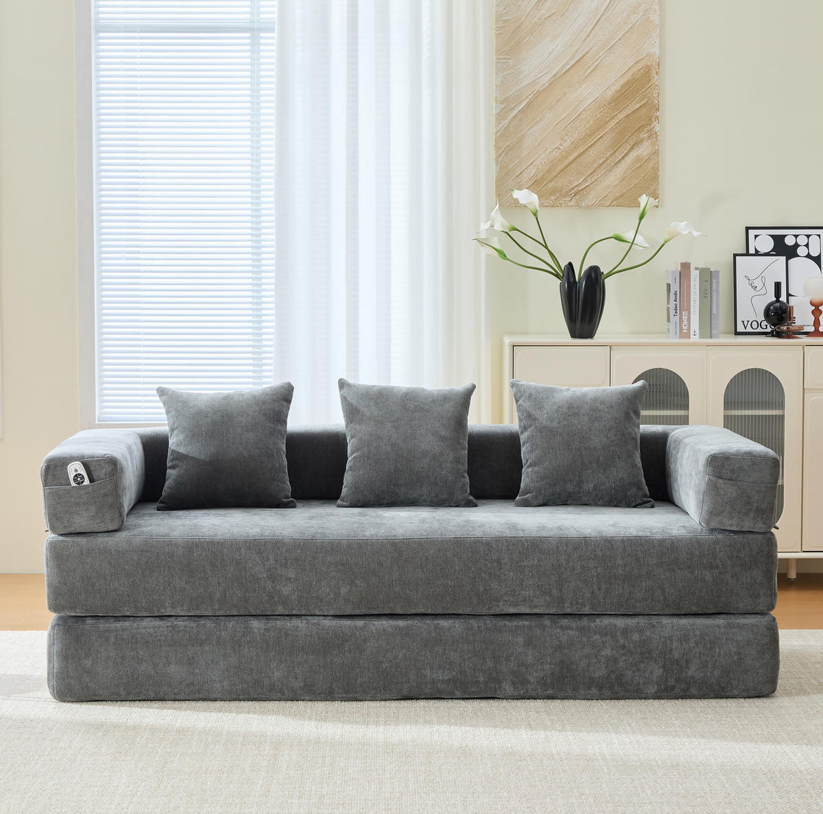 SOFA modular 198 x 79 x 60 cm Chenille Dark Gray - Dunkelgrau, Kunststoff (31.1/23.62/77.95cm) - Meubliv