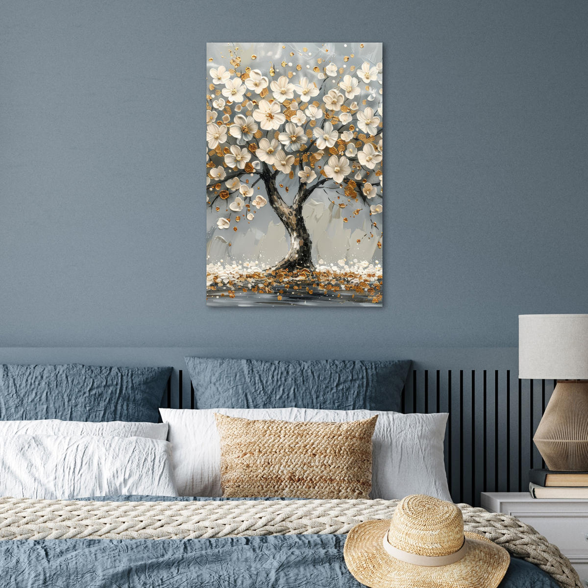 POSTER Baum - Blumen - Weiß - Natur - Kunst 40x60 cm - Weiß, Papier (40/60/0.1cm) - MuchoWow