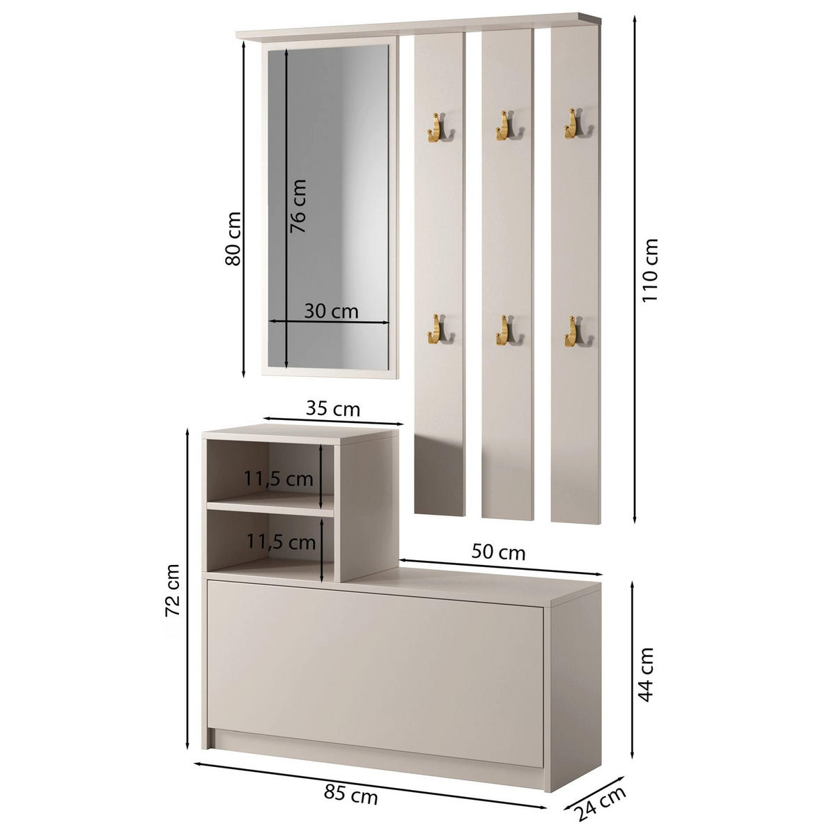 FLURMÖBEL-SET Yesfir Greige - Taupe, Holzwerkstoff (85/160/24cm) - Selsey