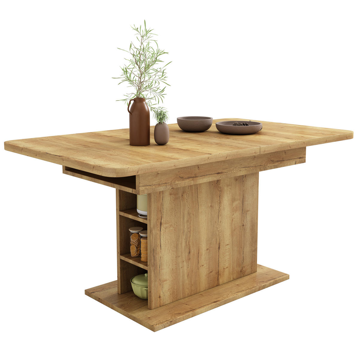 ESSTISCH 130/70/75 cm natur aus Spanplatte mit ausziehbarer Tischplatte und Stauraum - Naturfarben, Holzwerkstoff (130/70/75cm) - OKWISH
