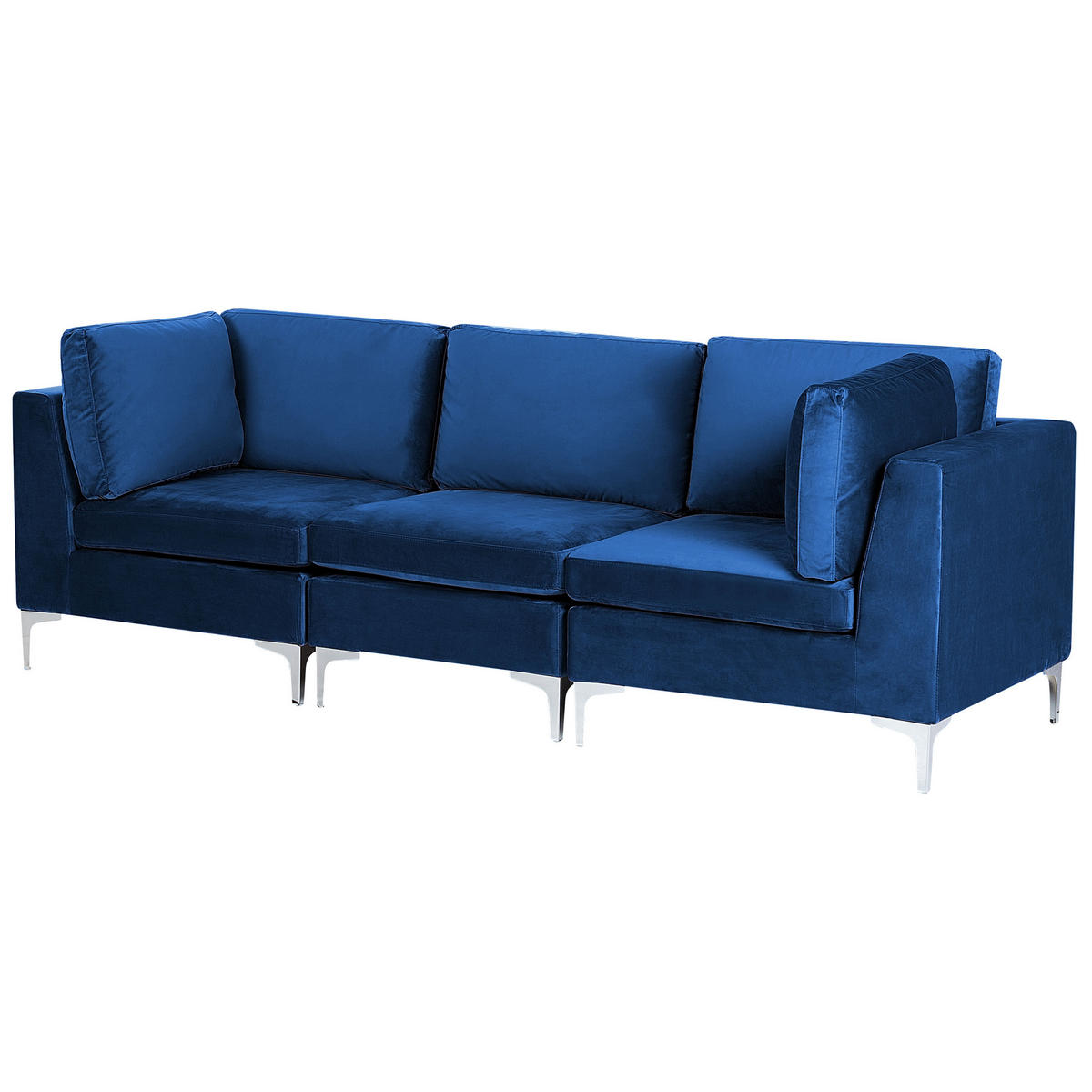 3-SITZER-MODULSOFA Samtstoff marineblau mit Metallbeinen Evja - Blau, Textil (235/84/85cm) - Beliani
