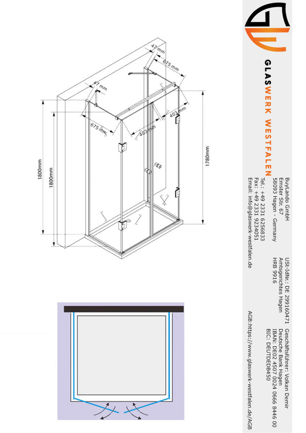 DUSCHKABINE Emma 100x100x100 x195 cm U-Form Weiß - Weiß, Glas (100/100/195cm) -  Glaswerk Westfalen