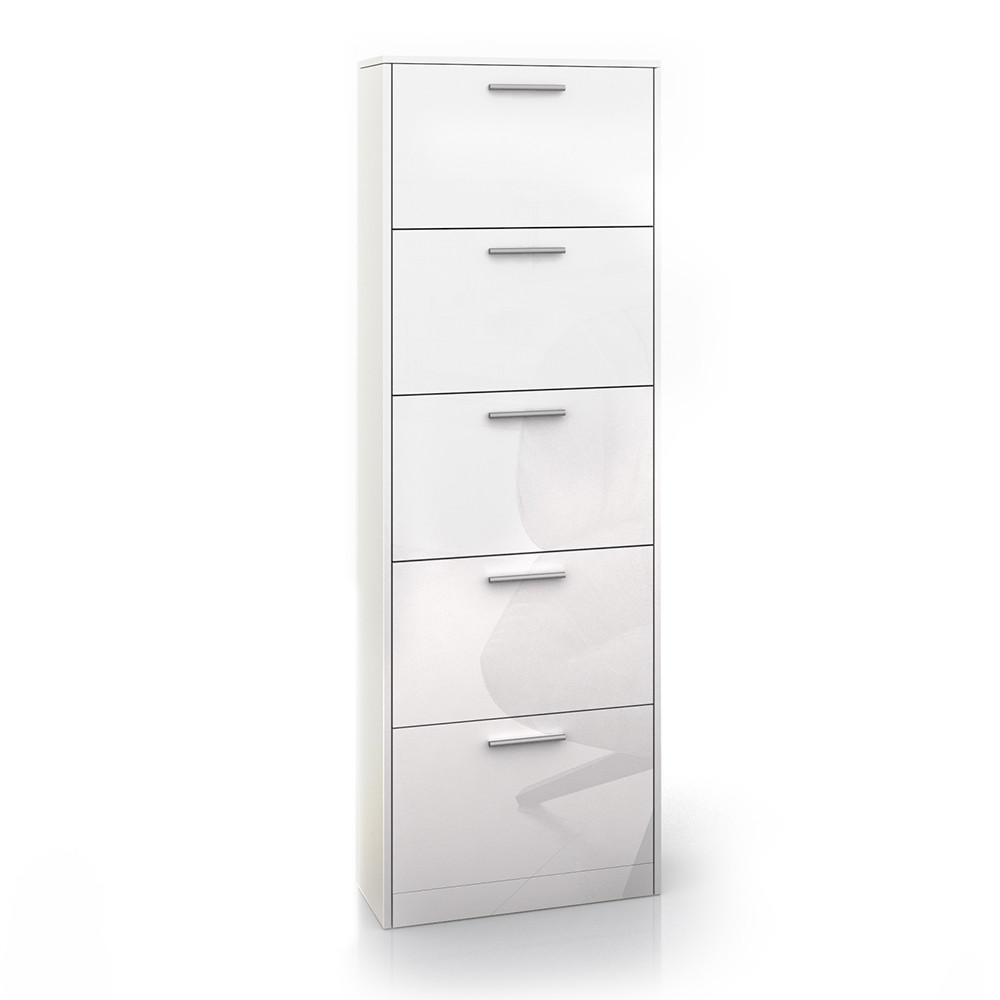 SCHUHKIPPER Gizmo Weiß Hochglanz 59 x 169.5 cm - Weiß Hochglanz, Holzwerkstoff (59/169.5/22cm) - Vicco