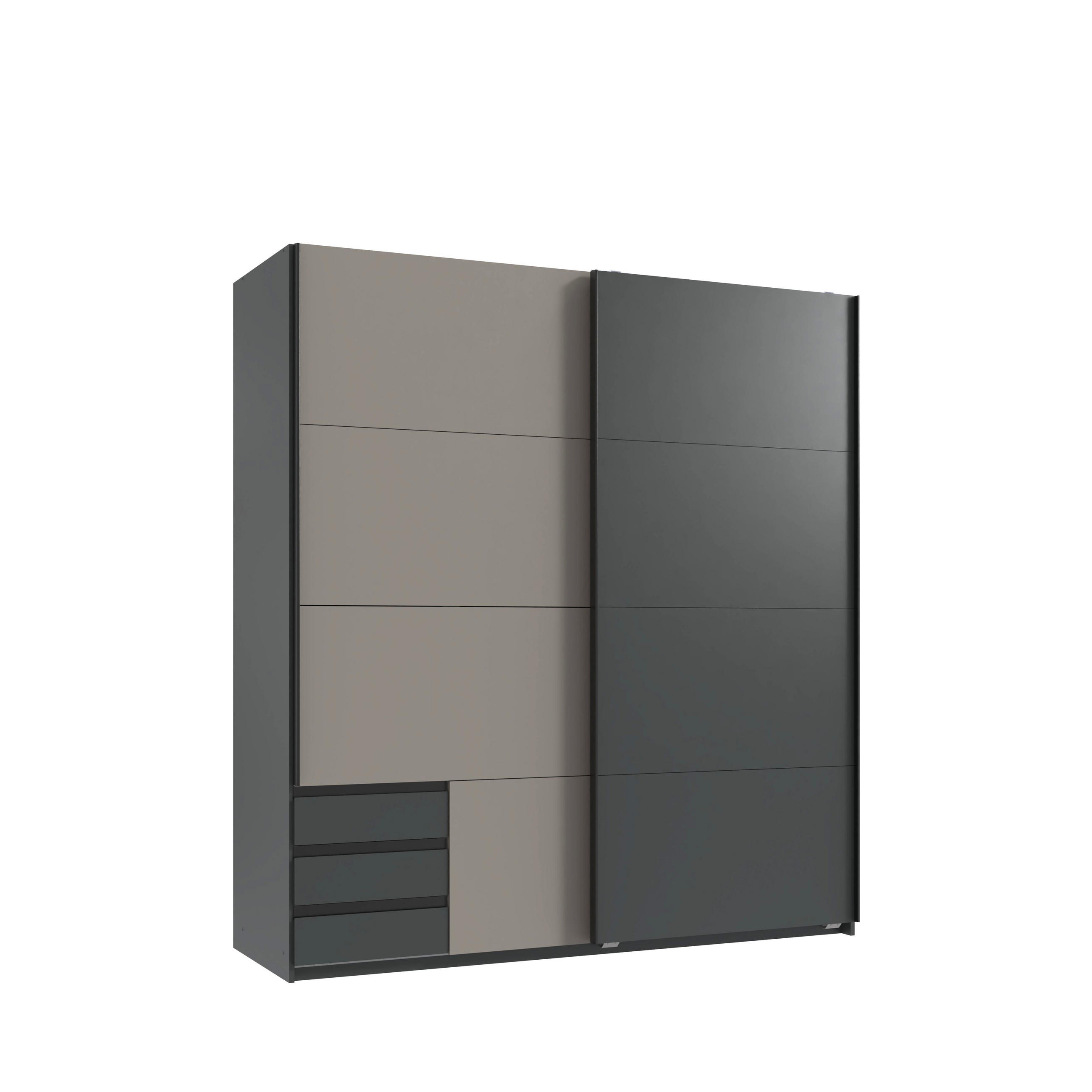 SCHWEBETÜRENSCHRANK 2-türig B179/H198/T65 cm, Kleiderschrank mit sichtbaren Schubkästen in Grafit, 1x Tür in Sandgrau / 22694 - Sandfarben/Graphitfarben, Holz/Holzwerkstoff (179/198/65cm) - luma-home