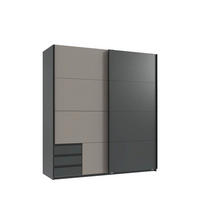 SCHWEBETÜRENSCHRANK 2-türig B179/H198/T65 cm, Kleiderschrank mit sichtbaren Schubkästen in Grafit, 1x Tür in Sandgrau / 22694 - Sandfarben/Schwarz, Holz/Holzwerkstoff (179/198/65cm) - luma-home