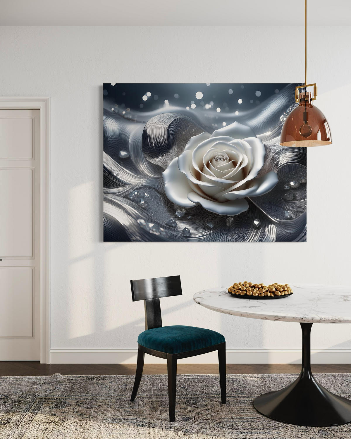 WANDBILD rosenblüte abstraktion 3d - Silberfarben, Textil (60/40cm) - Feeby