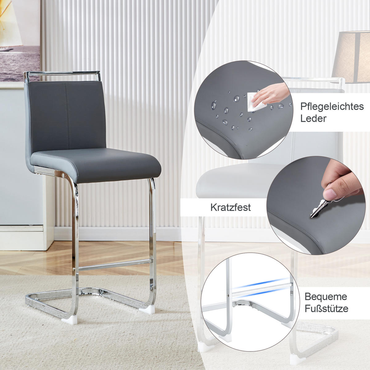 SCHWINGSTUHL DE-36484 2er Set mit PU-Bezug Grau - Grau, Metall (46.5/96.5/38.9cm) - ComfortXL