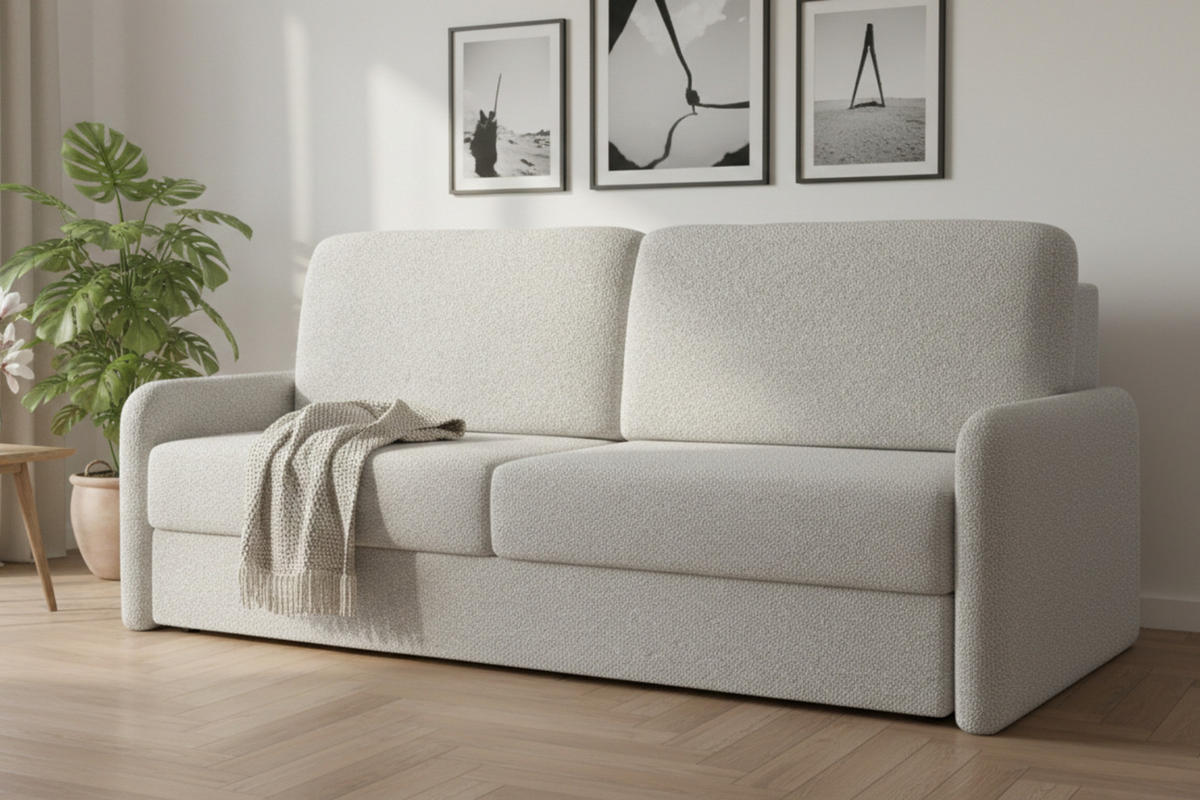 2-SITZER SOFA BIANCO 215 cm breit in Boucle Weiß - Weiß, Holzwerkstoff/Textil (215/90/92cm) - Deine Möbel 24
