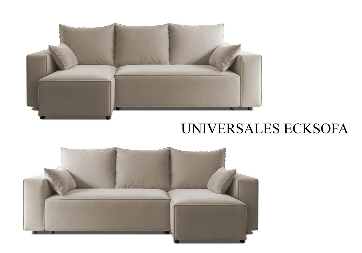 ECKSOFA Tobi mit Bettkasten und Schlaffunktion, L-Form, Velourstoff, Universal - Beige, Holzwerkstoff (246/145cm) - 4ALL HOME