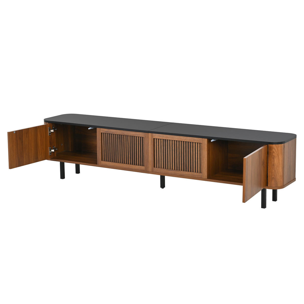 TV-SCHRANK Nussbaumfarben/Schwarz 190/35/45 cm, Gittertüren, Metallbeine - Walnussfarben, Holzwerkstoff (190/45/35cm) - PANGIVO