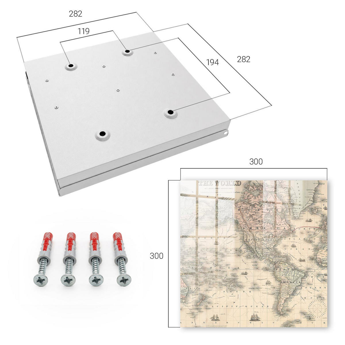 SCHLÜSSELBOX Weiß 30x30 cm – Türöffnung nach rechts - Weltkarte - Beige, Metall (30/30/5cm) - TULUP