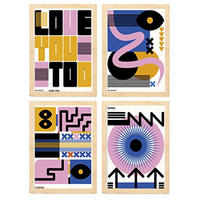 POSTER Set mit 4 Abstrakte Kubismus Liebe Ästhetische A3 Rahmen aus hellem Holz - Beige, Papier (29.7/3cm) - Nacnic