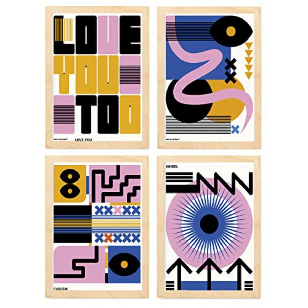 POSTER Set mit 4 Abstrakte Kubismus Liebe Ästhetische A3 Rahmen aus hellem Holz - Beige, Papier (29.7/3cm) - Nacnic