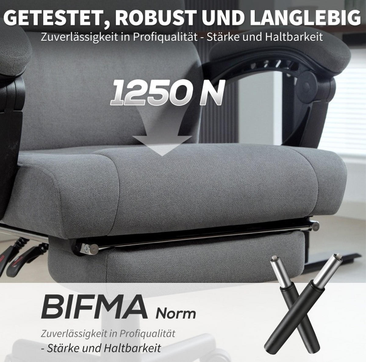 BÜROSTUHL in Dunkelgrau 56x68,5x115 cm mit verstellbarer Rückenlehne und Fußstütze - Dunkelgrau, Metall (68.5/115/56cm) - IVMEU
